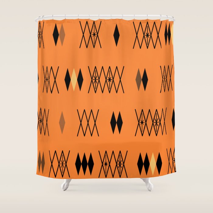 Retro Atomic Era Diamonds Pattern Orange Shower Curtain Gallery Image 1