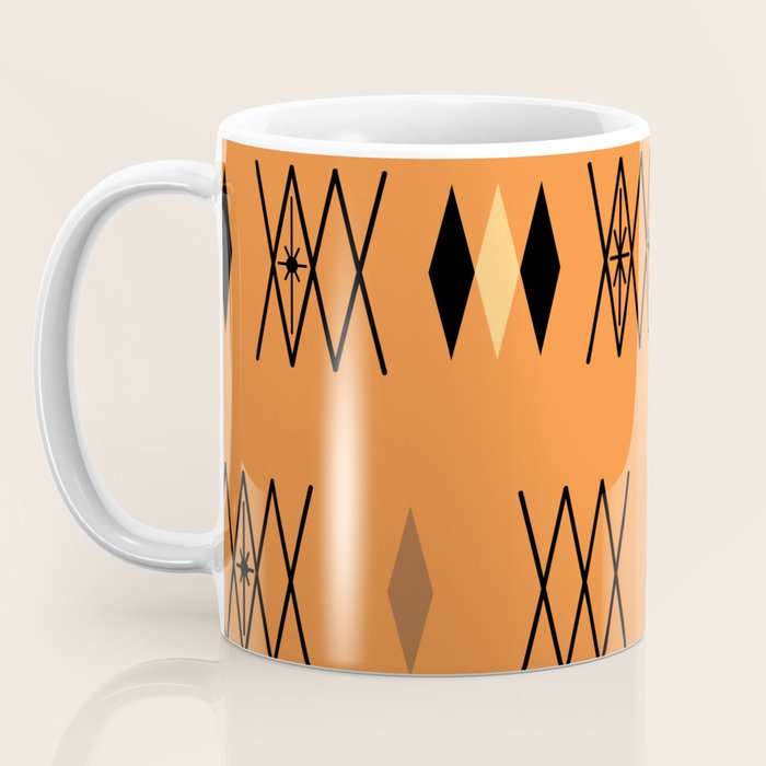 Retro Atomic Era Diamonds Pattern Orange Coffee Mug Gallery Image 3