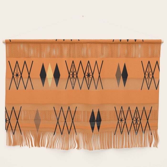 Retro Atomic Era Diamonds Pattern Orange Wall Hanging Gallery Image 1