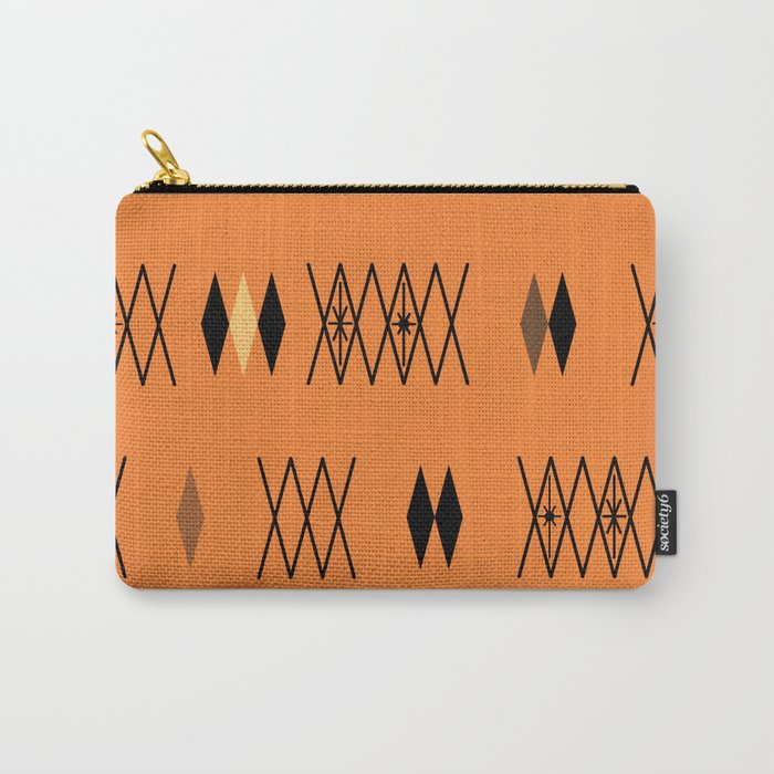 Retro Atomic Era Diamonds Pattern Orange Carry All Pouch Gallery Image 1
