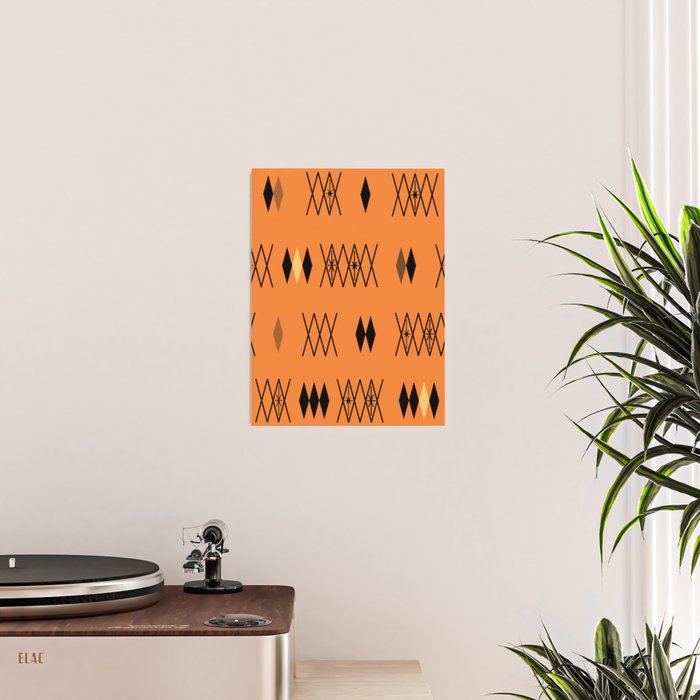 Retro Atomic Era Diamonds Pattern Orange Poster Gallery Image 2