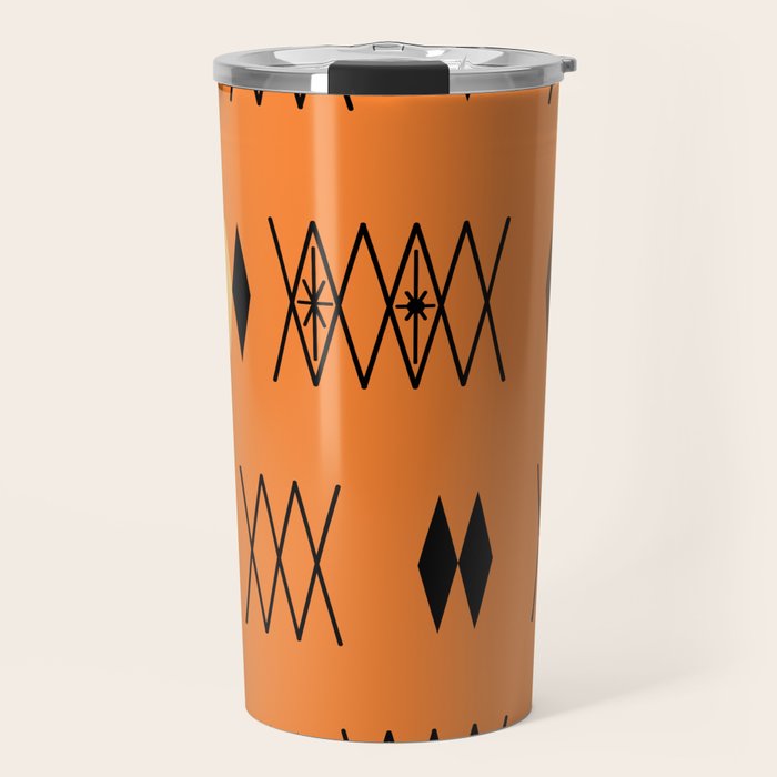 Retro Atomic Era Diamonds Pattern Orange Travel Mug Gallery Image 1