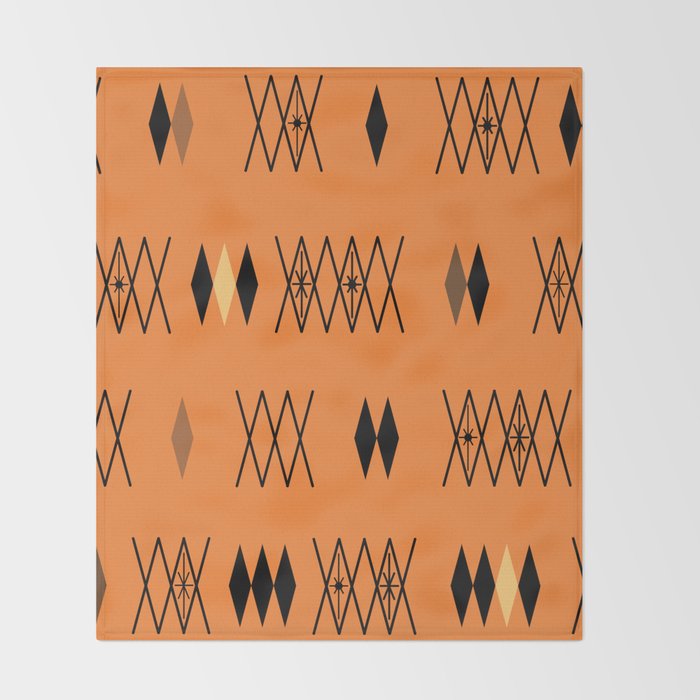 Retro Atomic Era Diamonds Pattern Orange Throw Blanket Gallery Image 2