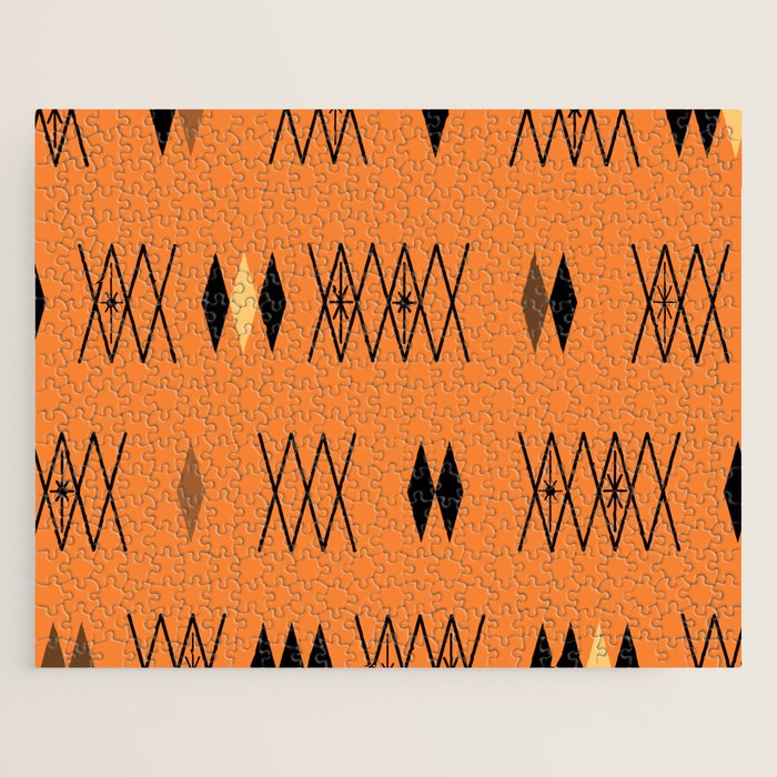 Retro Atomic Era Diamonds Pattern Orange Jigsaw Puzzle Gallery Image 1