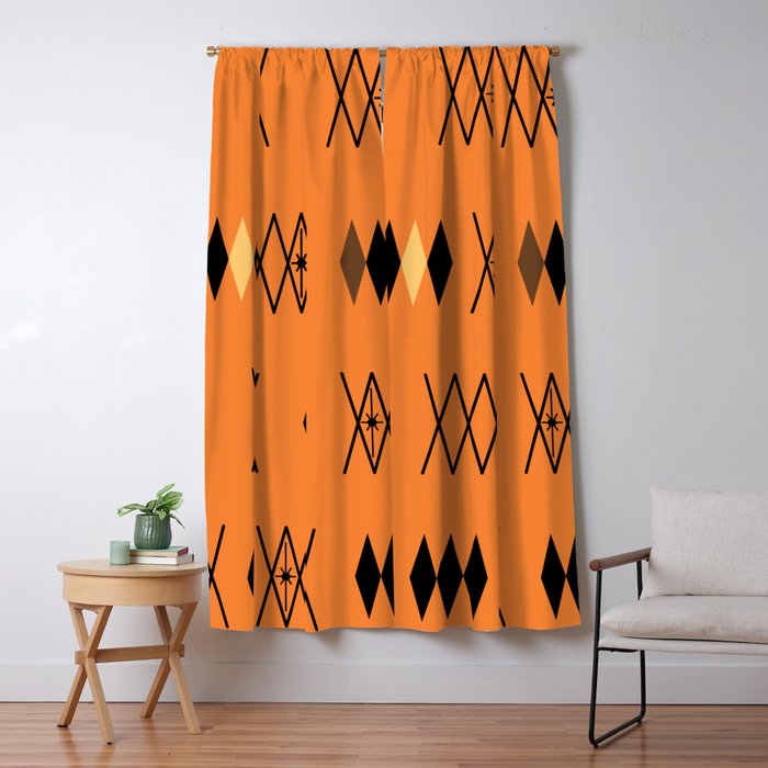 Retro Atomic Era Diamonds Pattern Orange Window Curtain Gallery Image 5