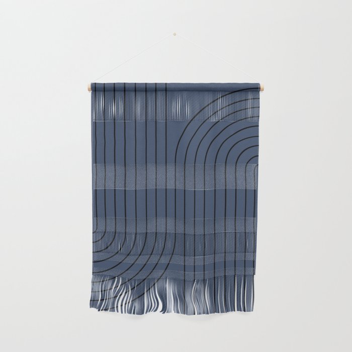 Minimal Line Curvature IV Navy Blue Mid Century Modern Arch Abstract Wall Hanging Gallery Image 1