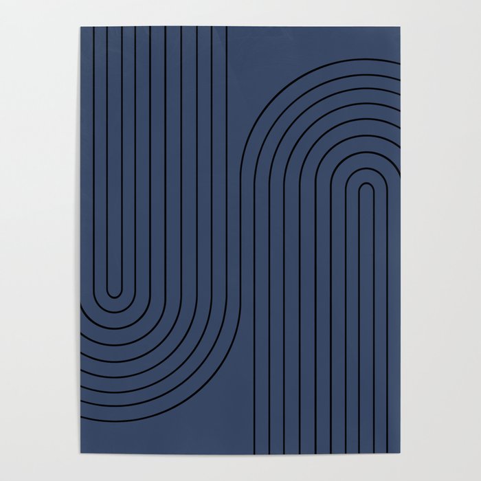Minimal Line Curvature IV Navy Blue Mid Century Modern Arch Abstract Poster Gallery Image 4