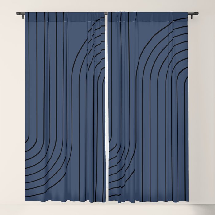 Minimal Line Curvature IV Navy Blue Mid Century Modern Arch Abstract Window Curtain Gallery Image 5