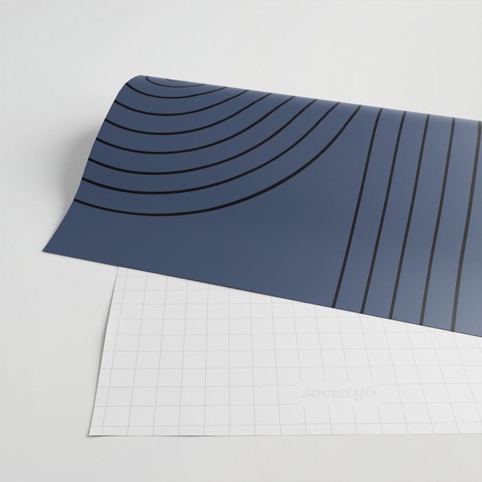 Minimal Line Curvature IV Navy Blue Mid Century Modern Arch Abstract Wrapping Paper Gallery Image 2