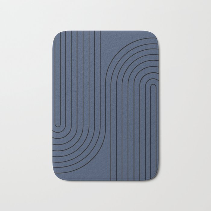 Minimal Line Curvature IV Navy Blue Mid Century Modern Arch Abstract Bath Mat Gallery Image 1
