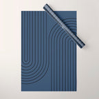 Minimal Line Curvature IV Navy Blue Mid Century Modern Arch Abstract Wrapping Paper Gallery Image 1