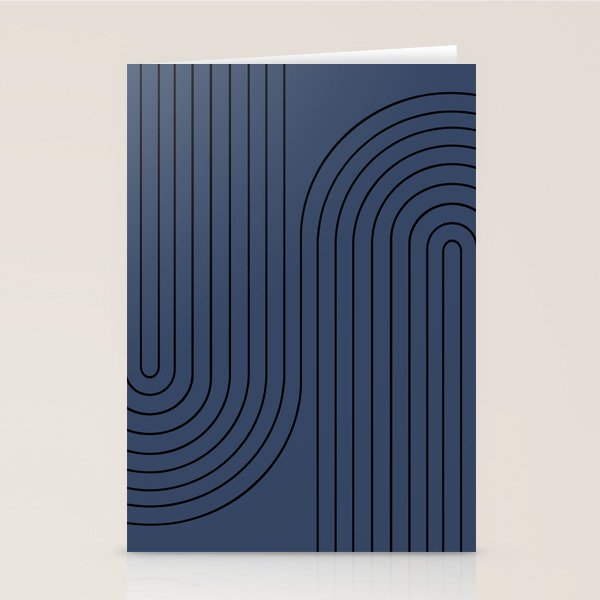 Minimal Line Curvature IV Navy Blue Mid Century Modern Arch Abstract Stationery Card Gallery Image 1