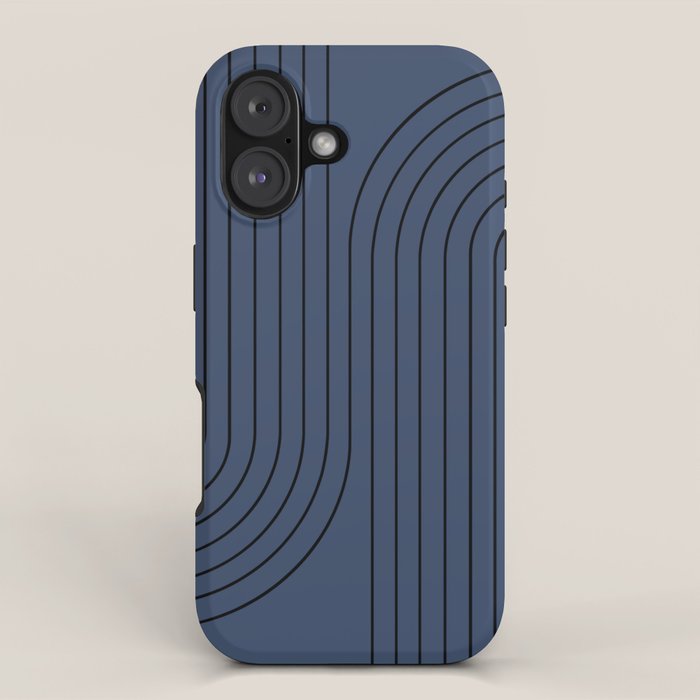 Minimal Line Curvature IV Navy Blue Mid Century Modern Arch Abstract iPhone Case Gallery Image 1