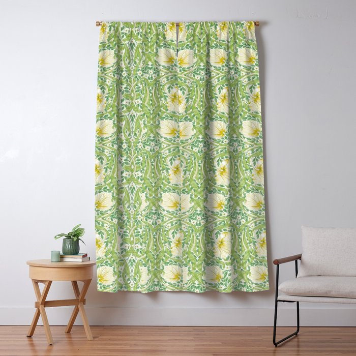 William Morris Pimpernel Weld Leaf Green Floral Window Curtain Gallery Image 1