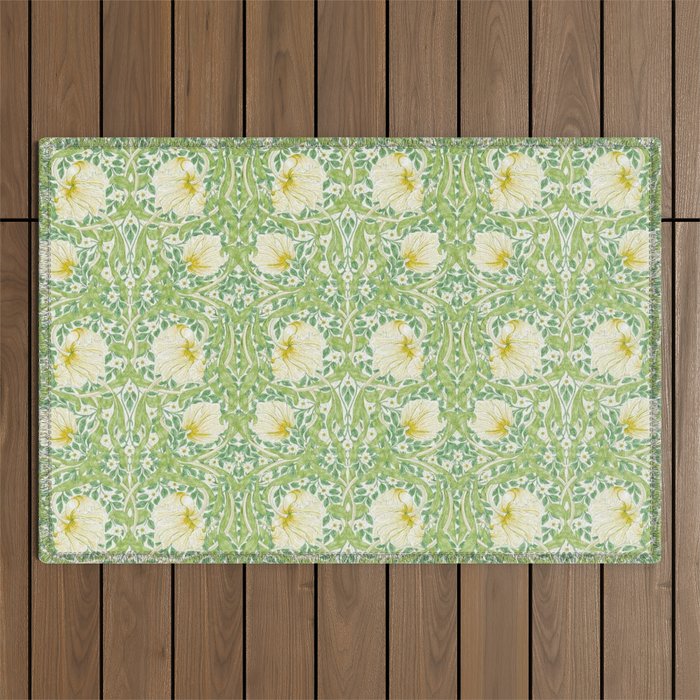 William Morris Pimpernel Weld Leaf Green Floral Outdoor Rug Gallery Image 1