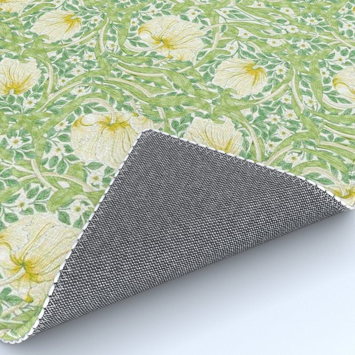 William Morris Pimpernel Weld Leaf Green Floral Rug Gallery Image 4