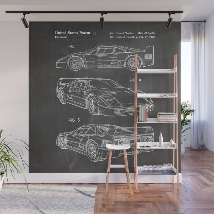 Supercar Sports Car Patent - Car Fan Classic Car Art - Black Chalkboard Wall Mural Gallery Image 1