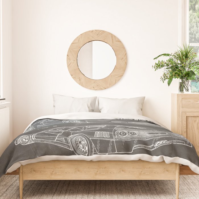 Supercar Sports Car Patent - Car Fan Classic Car Art - Black Chalkboard Duvet Cover Gallery Image 3