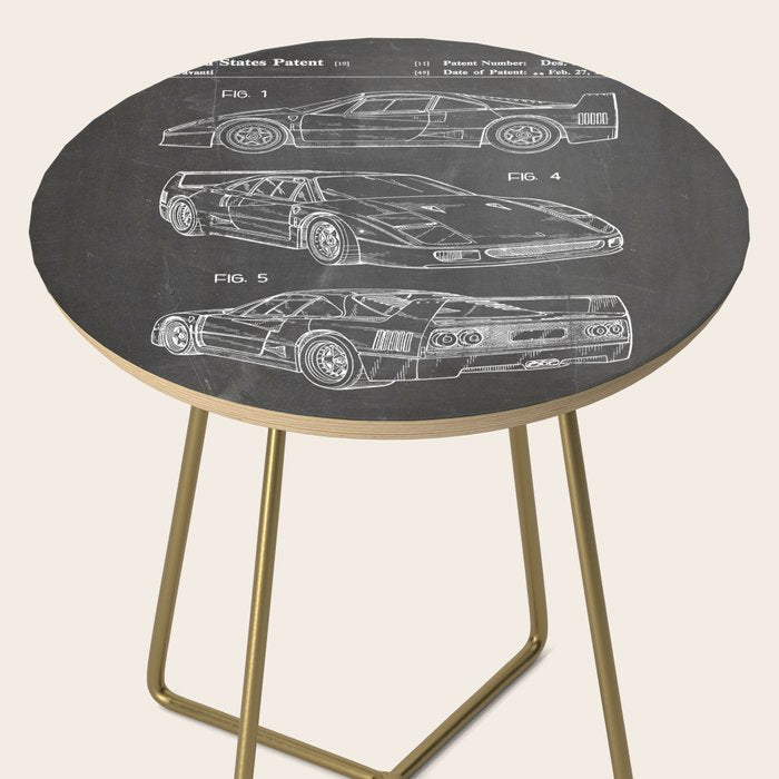 Supercar Sports Car Patent - Car Fan Classic Car Art - Black Chalkboard Side Table Gallery Image 2