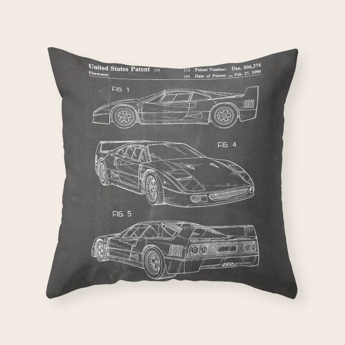 Supercar Sports Car Patent - Car Fan Classic Car Art - Black Chalkboard Throw Pillow Gallery Image 6