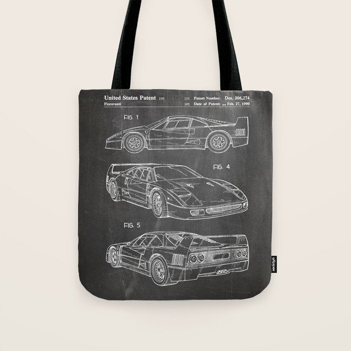 Supercar Sports Car Patent - Car Fan Classic Car Art - Black Chalkboard Tote Bag Gallery Image 1