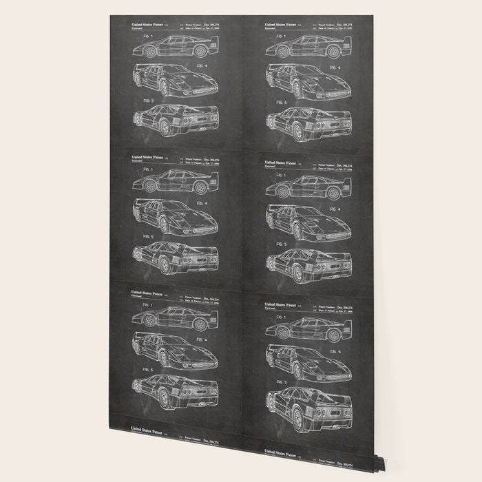 Supercar Sports Car Patent - Car Fan Classic Car Art - Black Chalkboard Wallpaper Gallery Image 2