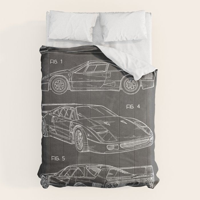 Supercar Sports Car Patent - Car Fan Classic Car Art - Black Chalkboard Comforter Gallery Image 6