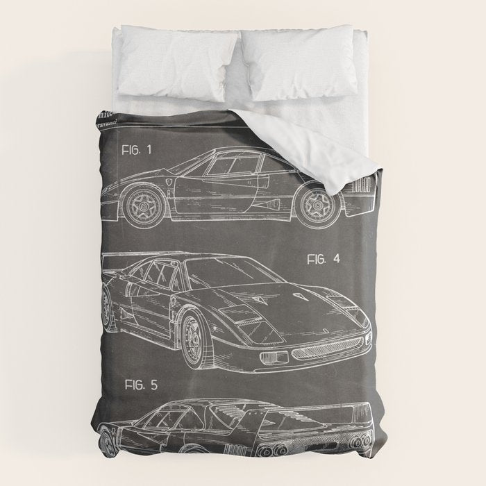 Supercar Sports Car Patent - Car Fan Classic Car Art - Black Chalkboard Duvet Cover Gallery Image 1