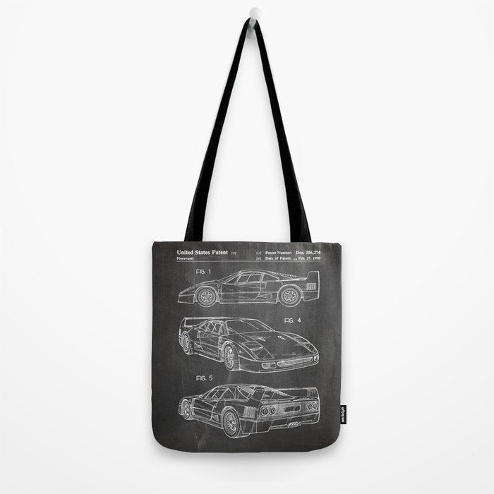 Supercar Sports Car Patent - Car Fan Classic Car Art - Black Chalkboard Tote Bag Gallery Image 2