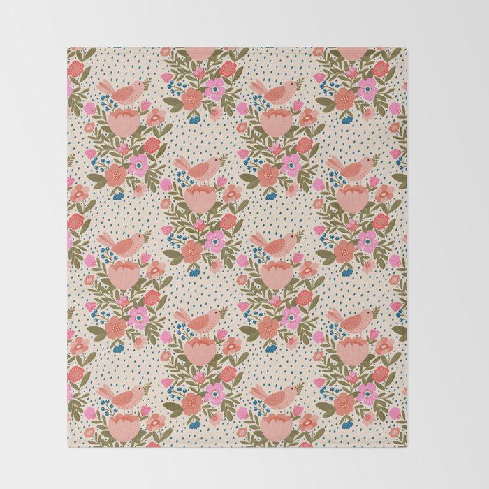 Folk Floral Bird  Throw Blanket Gallery Image 2