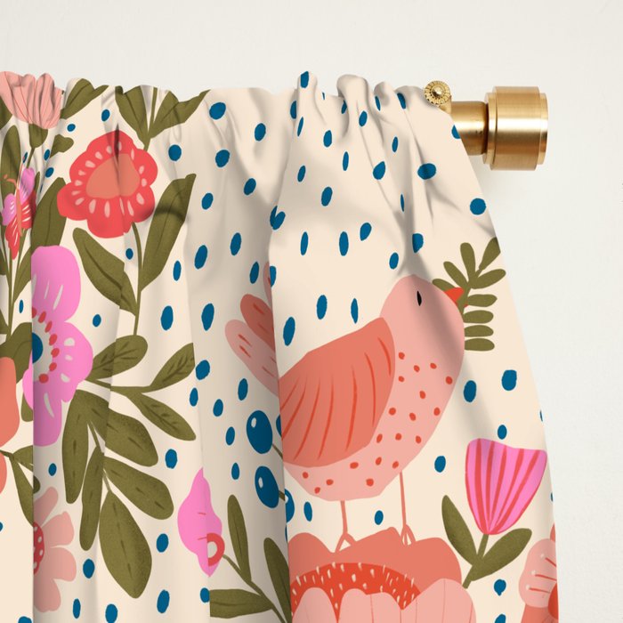 Folk Floral Bird  Window Curtain Gallery Image 2