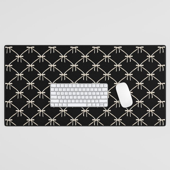 Bows & Ribbons Pattern XLVII Black and White Desk Mat Gallery Image 1