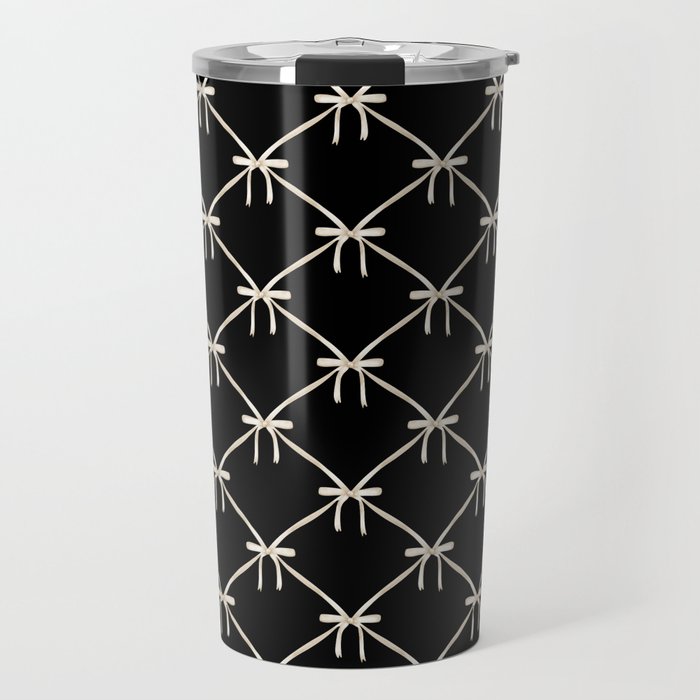 Bows & Ribbons Pattern XLVII Black and White Travel Mug Gallery Image 1