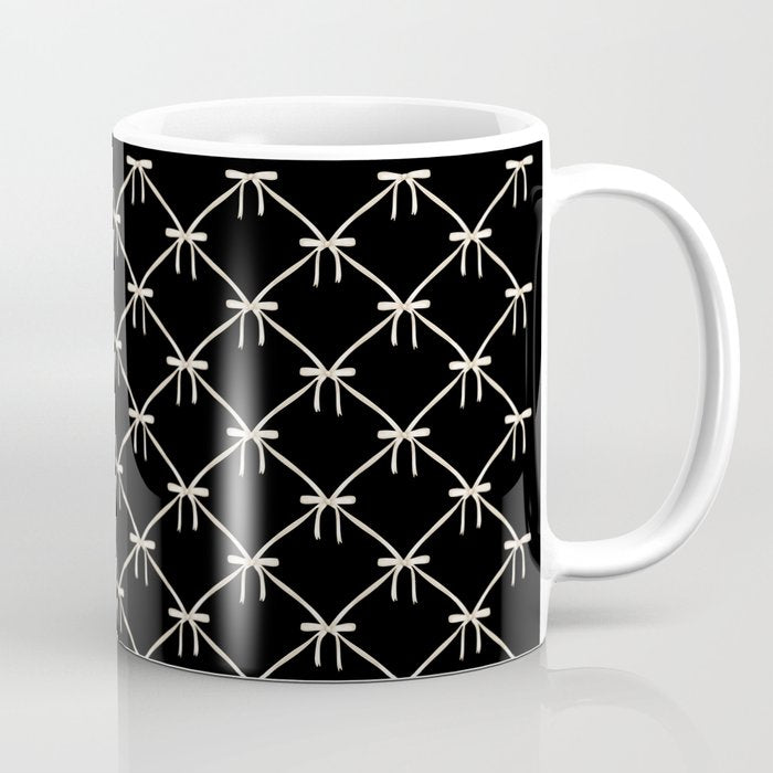 Bows & Ribbons Pattern XLVII Black and White Coffee Mug Gallery Image 1