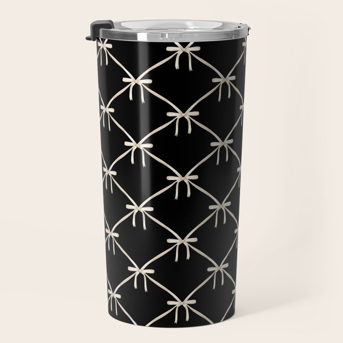 Bows & Ribbons Pattern XLVII Black and White Travel Mug Gallery Image 3