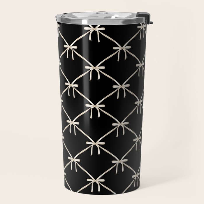 Bows & Ribbons Pattern XLVII Black and White Travel Mug Gallery Image 2