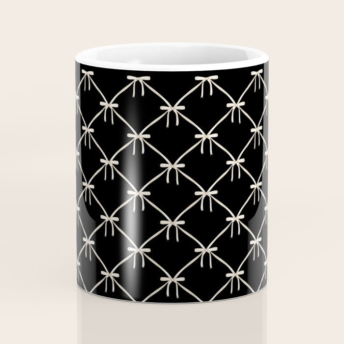 Bows & Ribbons Pattern XLVII Black and White Coffee Mug Gallery Image 4