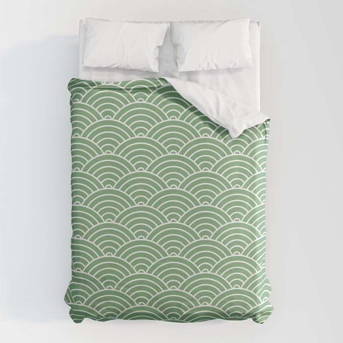 Japanese Waves Pattern Green Duvet Cover Gallery Image 1