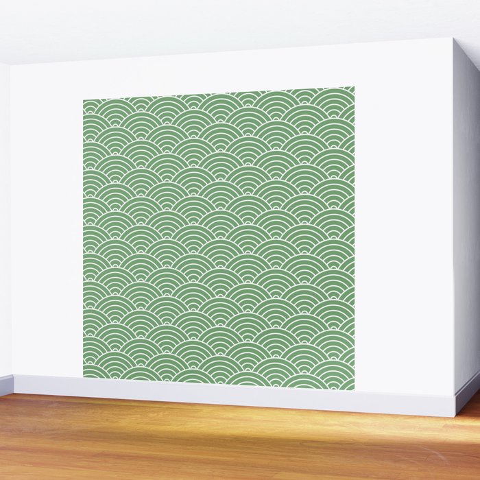 Japanese Waves Pattern Green Wall Mural Gallery Image 2