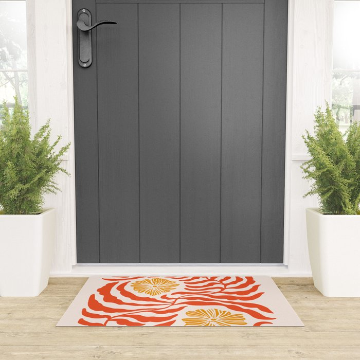 Burnt Orange Leaves and Flowers Welcome Mat Gallery Image 3