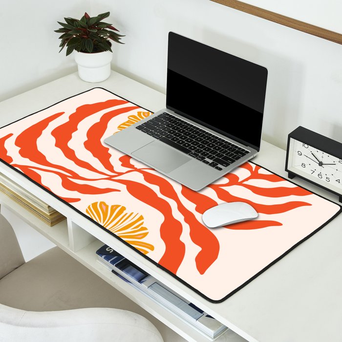Burnt Orange Leaves and Flowers Desk Mat Gallery Image 2