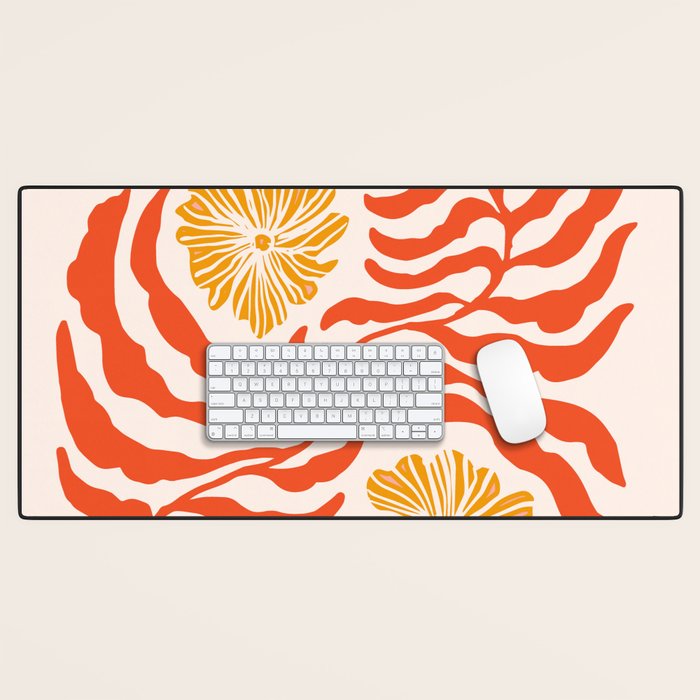 Burnt Orange Leaves and Flowers Desk Mat Gallery Image 1