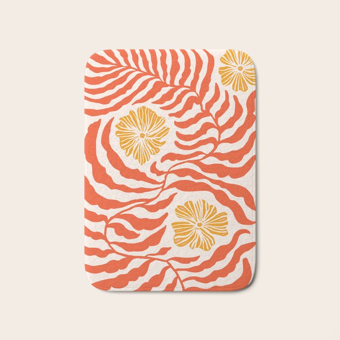 Burnt Orange Leaves and Flowers Bath Mat Gallery Image 1