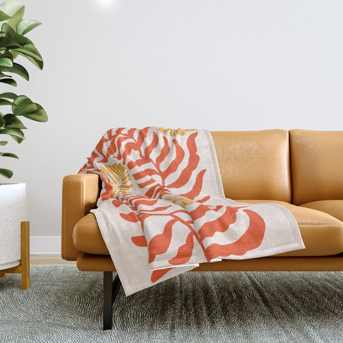 Burnt Orange Leaves and Flowers Throw Blanket Gallery Image 1
