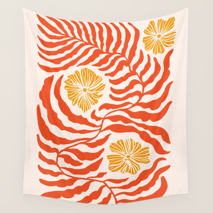 Burnt Orange Leaves and Flowers Wall Tapestry Gallery Image 4