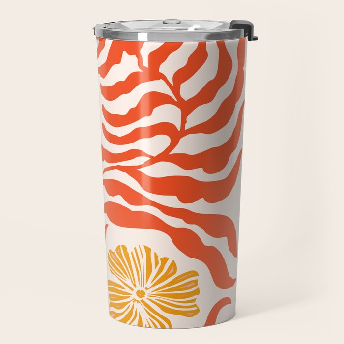 Burnt Orange Leaves and Flowers Travel Mug Gallery Image 2