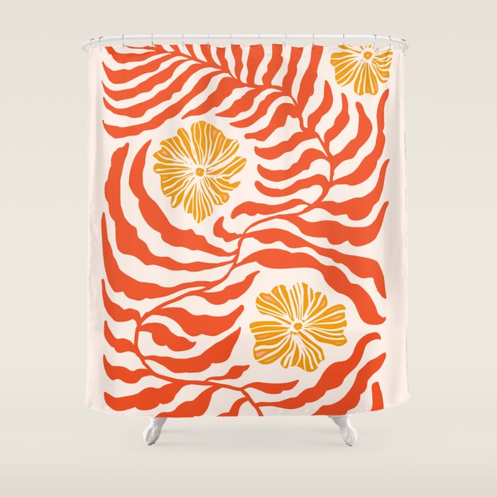 Burnt Orange Leaves and Flowers Shower Curtain Gallery Image 1