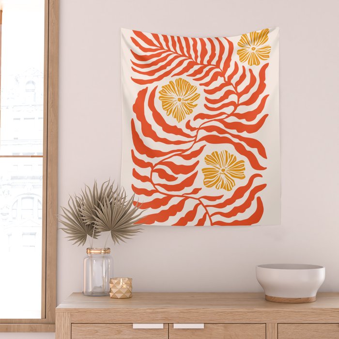 Burnt Orange Leaves and Flowers Wall Tapestry Gallery Image 2
