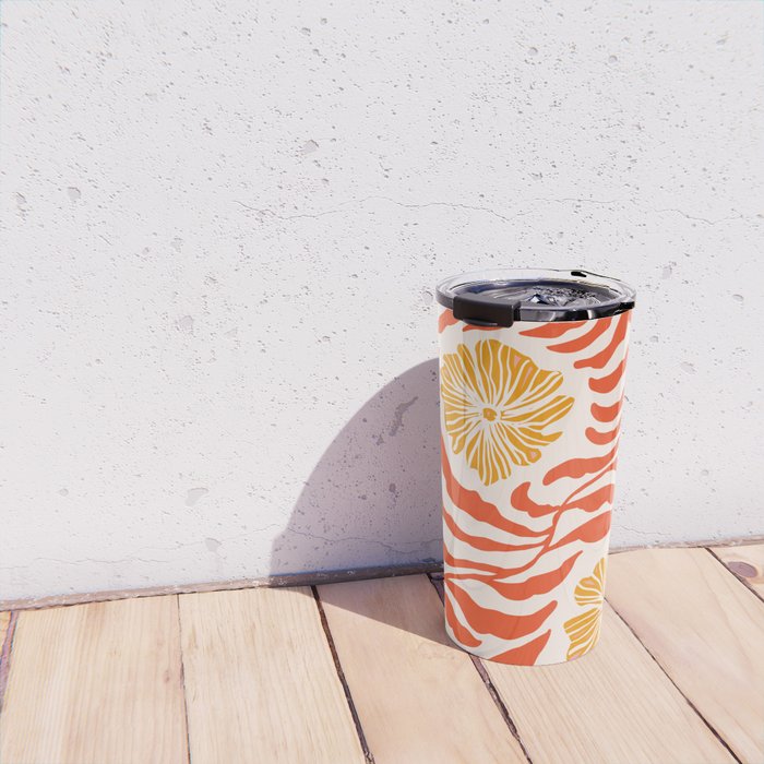 Burnt Orange Leaves and Flowers Travel Mug Gallery Image 4
