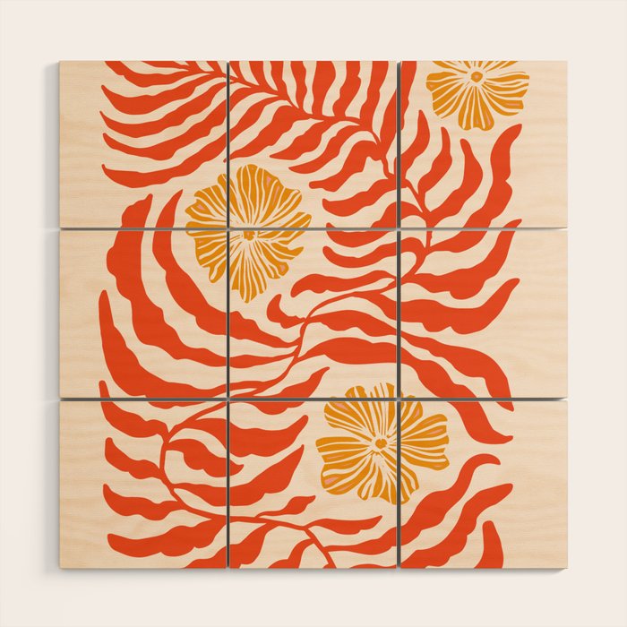 Burnt Orange Leaves and Flowers Wood Wall Art Gallery Image 1